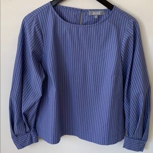 MARLED Blue white classic Striped pleated puff sleeve keyhole back women’s SZ M
